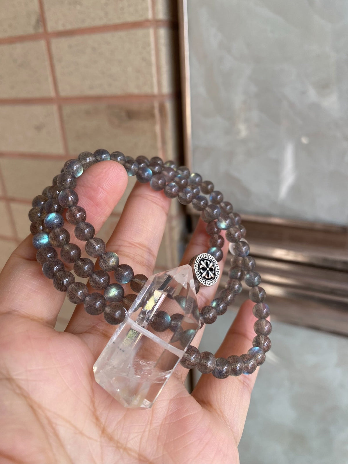 Labradorite Moonstone Quartz Triple Wrap Bracelet