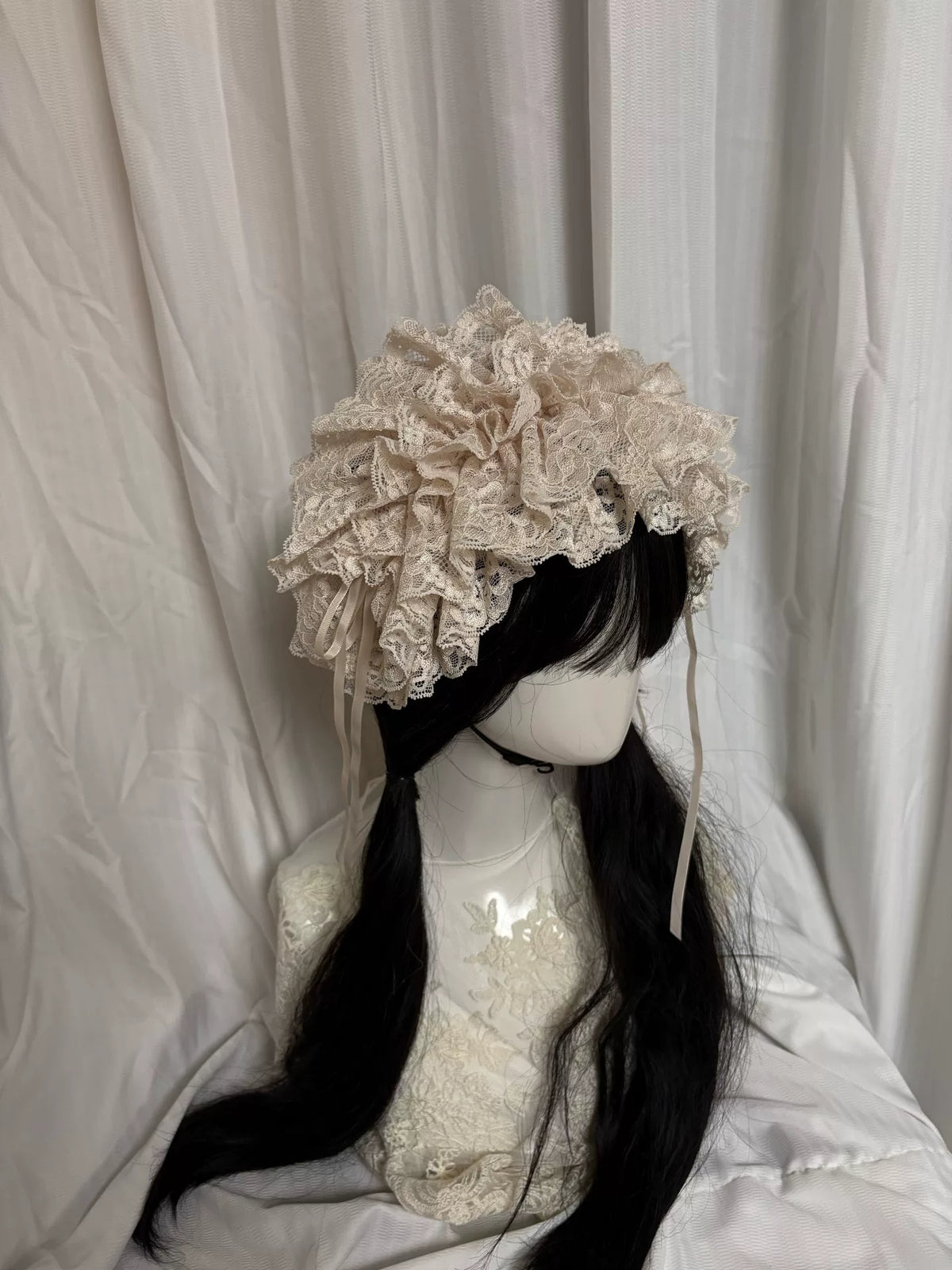 Handmade Lace Lolita Bonnet with Ruffles