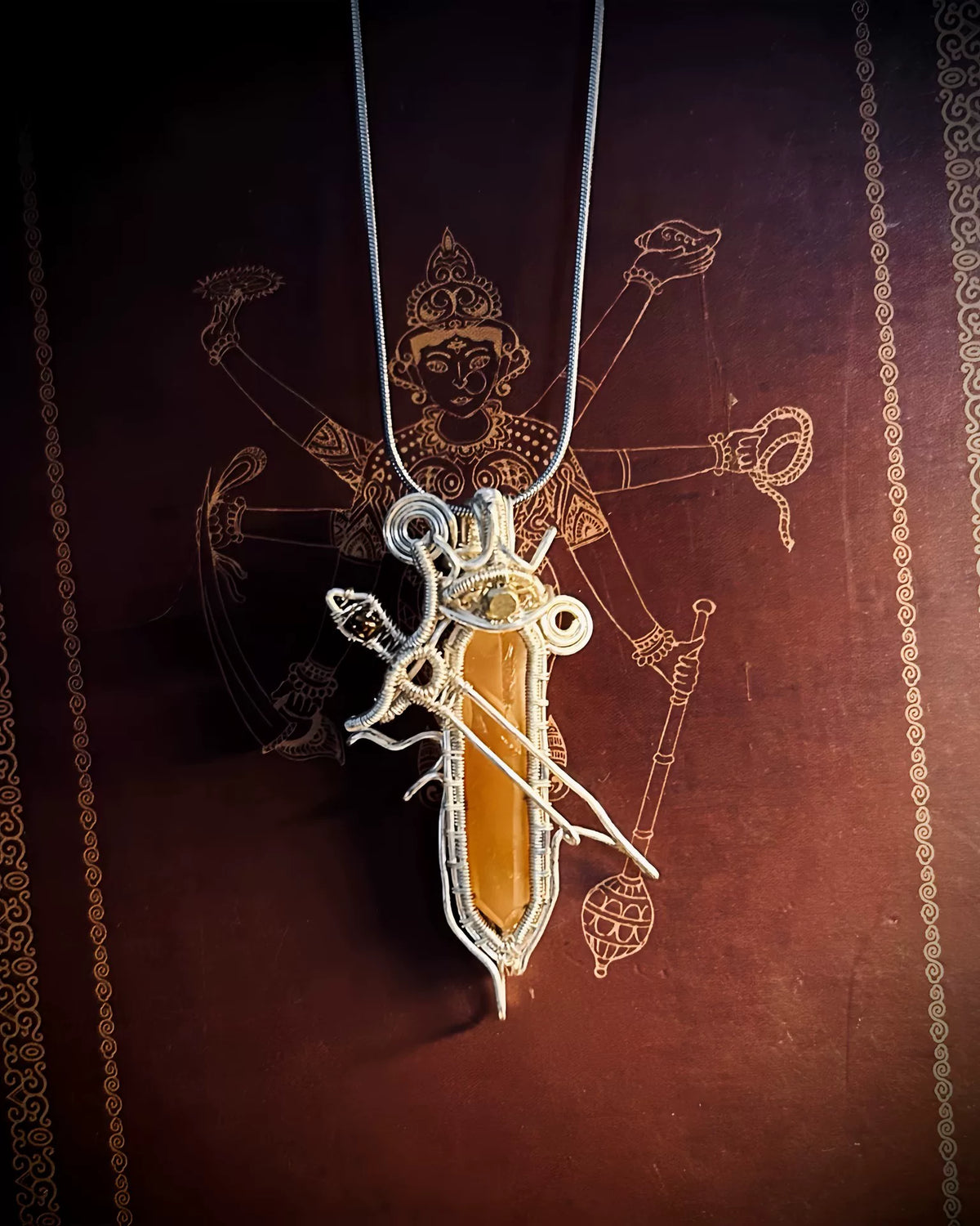 Wire Wrapped Rabbit Hair Quartz Pendant