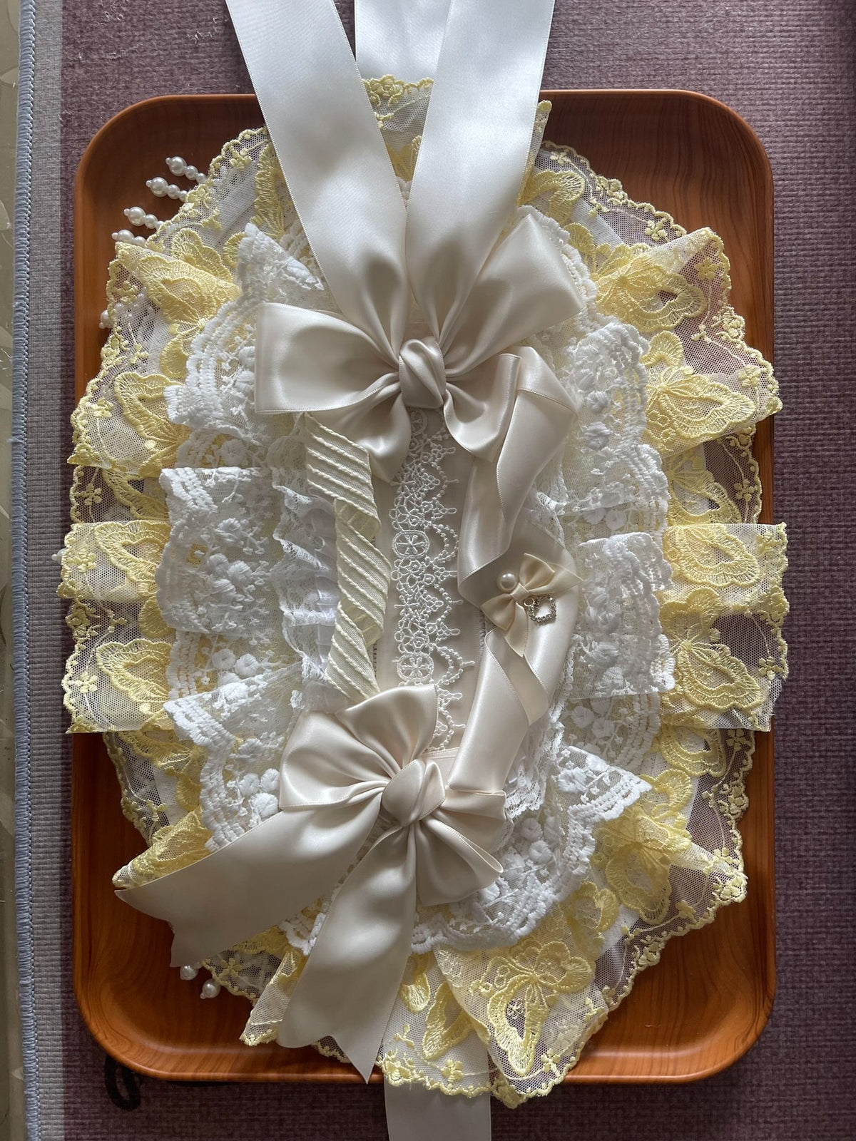 Lolita Bonnet Yellow White Lace Bows