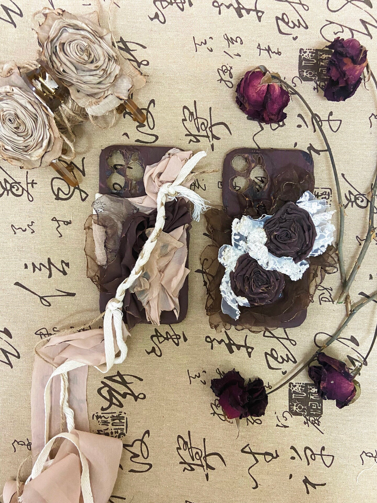 Fabric Phone Case with Burned Roses