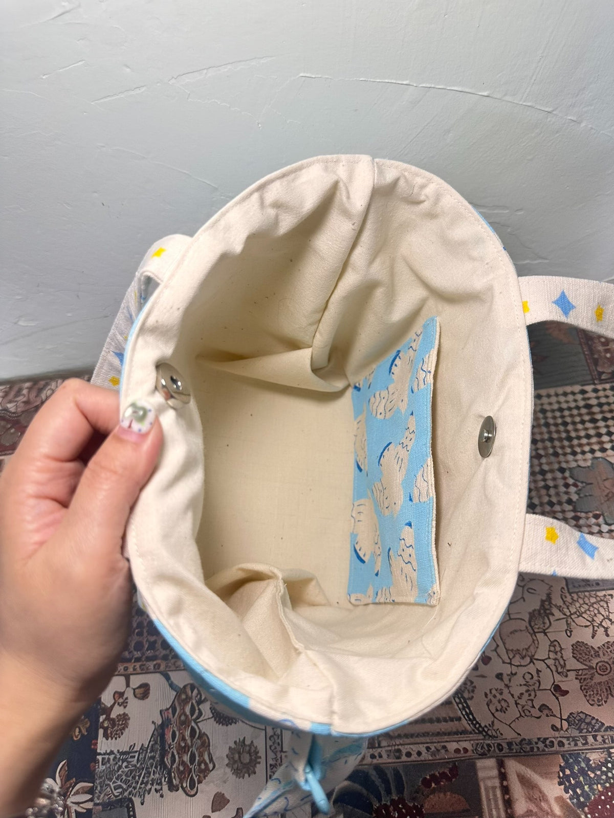 Handwoven Blue Bird Small Tote Bag