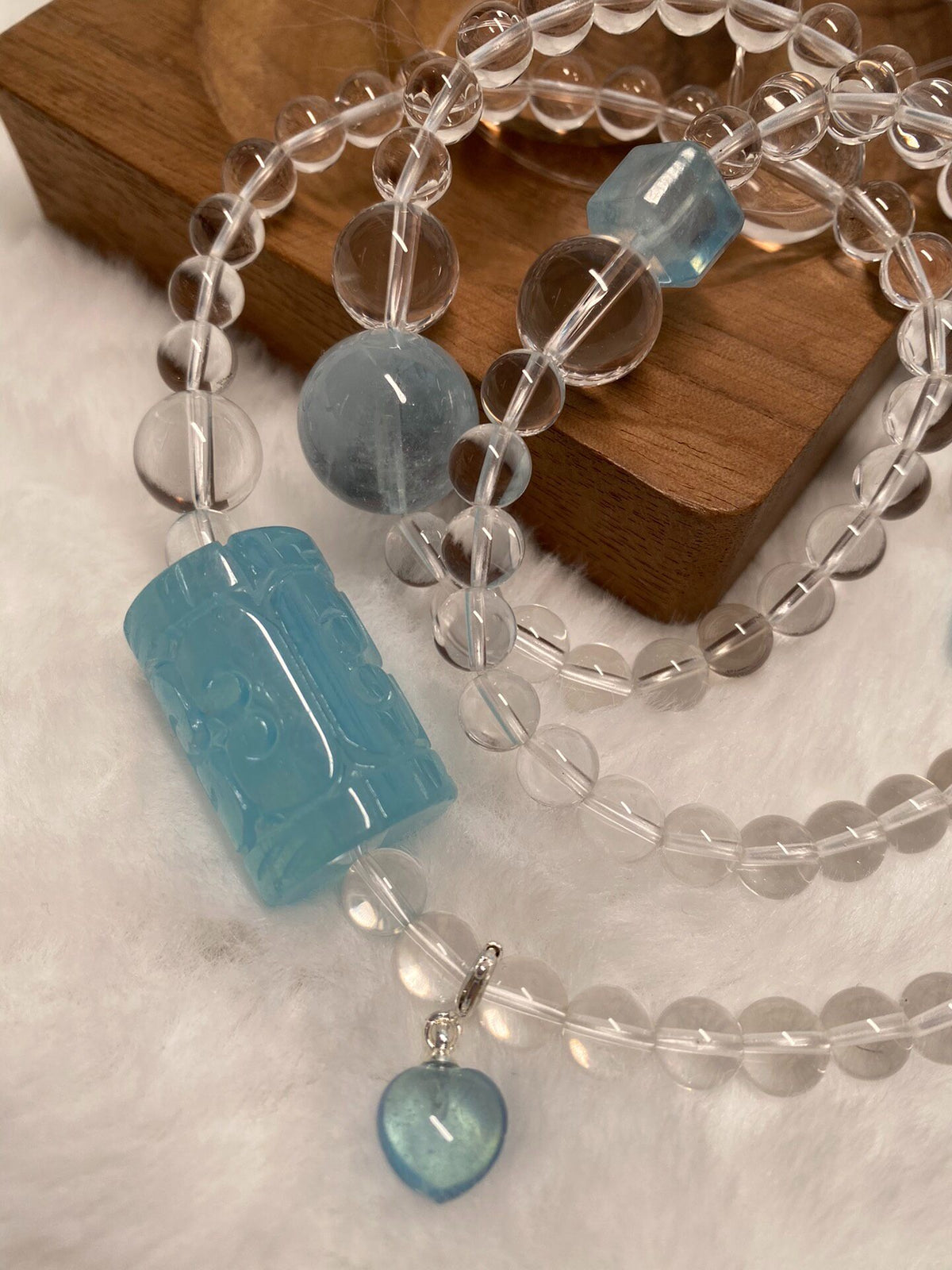 Clear Quartz Aquamarine Three Strand Wrap Bracelet