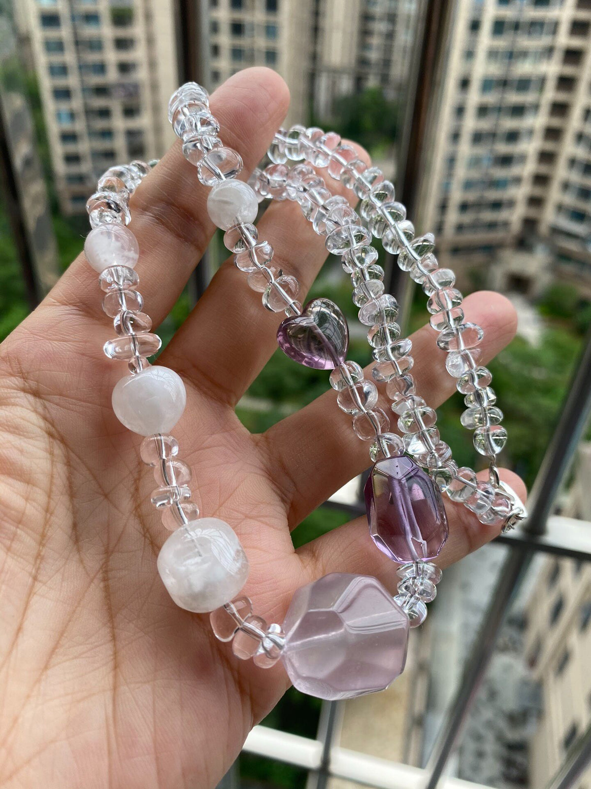 Natural Crystal Beaded Necklace Mixed Quartz