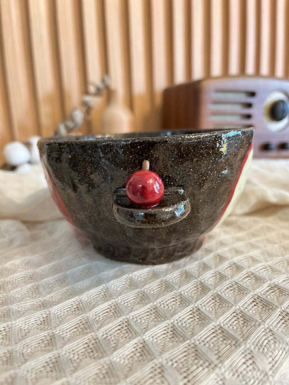Handmade Black Pottery Apple Bowl 380 ml