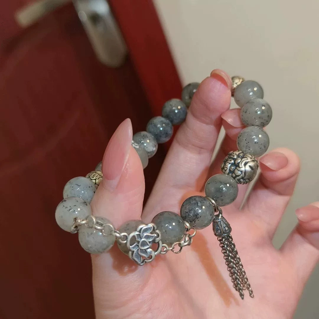Bracelet en perles de jade Hetian en argent fin
