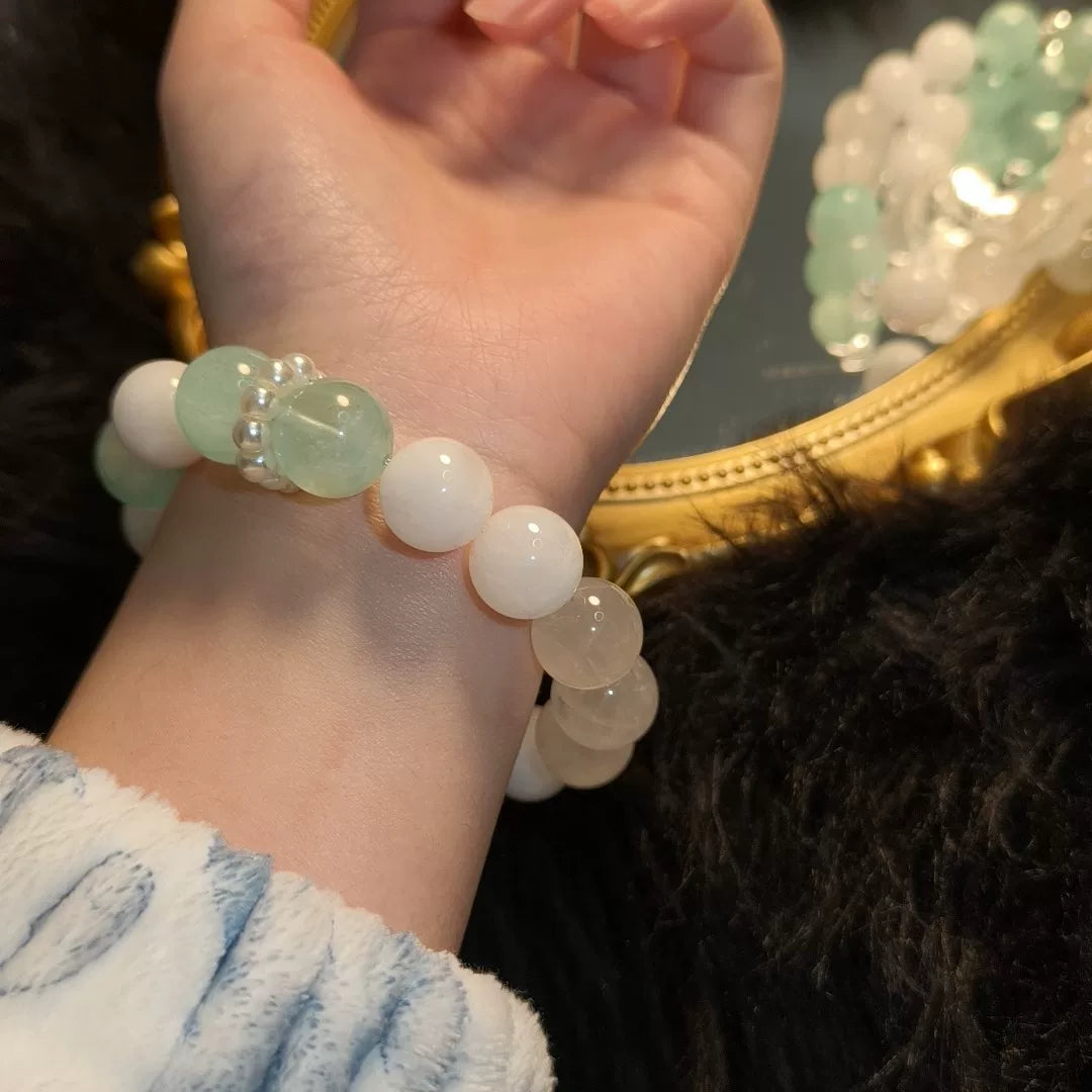 Bracciale a perline in cristallo Snow Ghost e fluorite