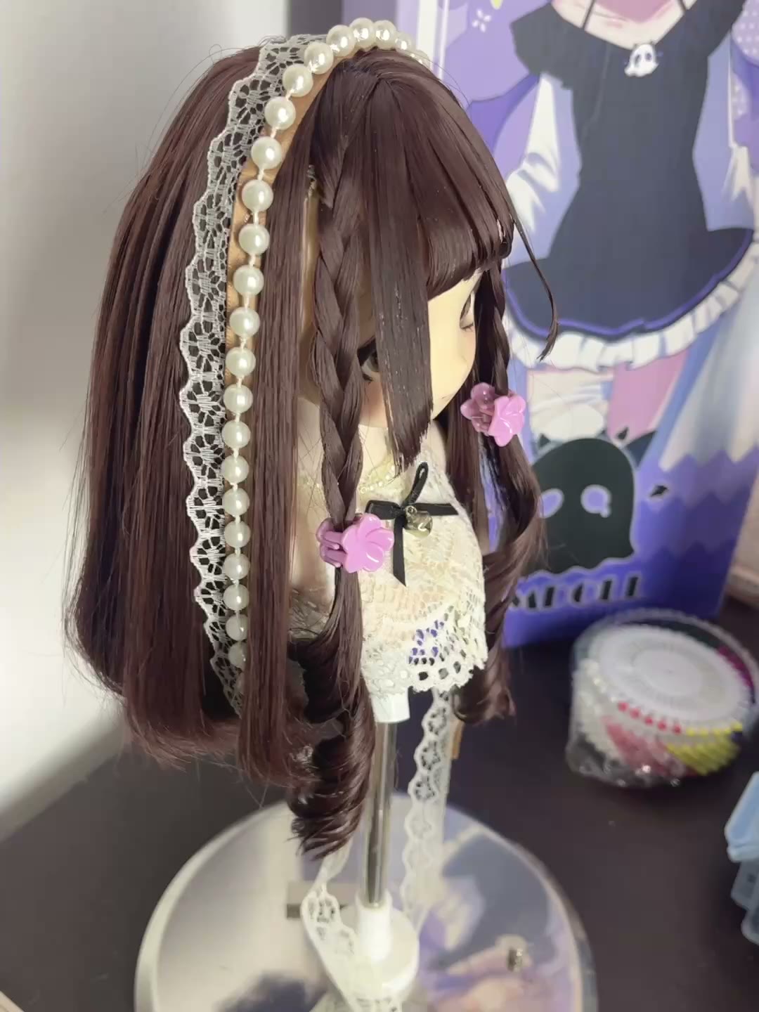 Doll Wig with Pearl Headband