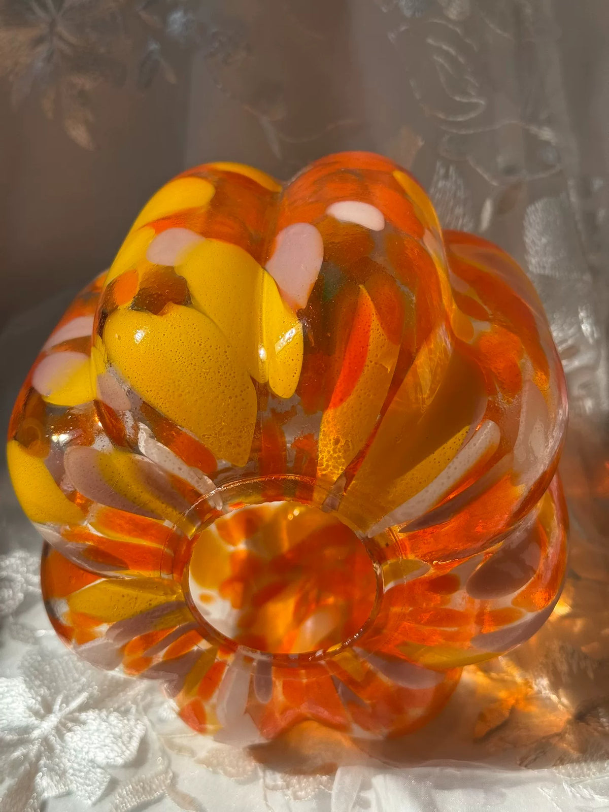 Vintage Glass Pumpkin Lamp Shade Amber