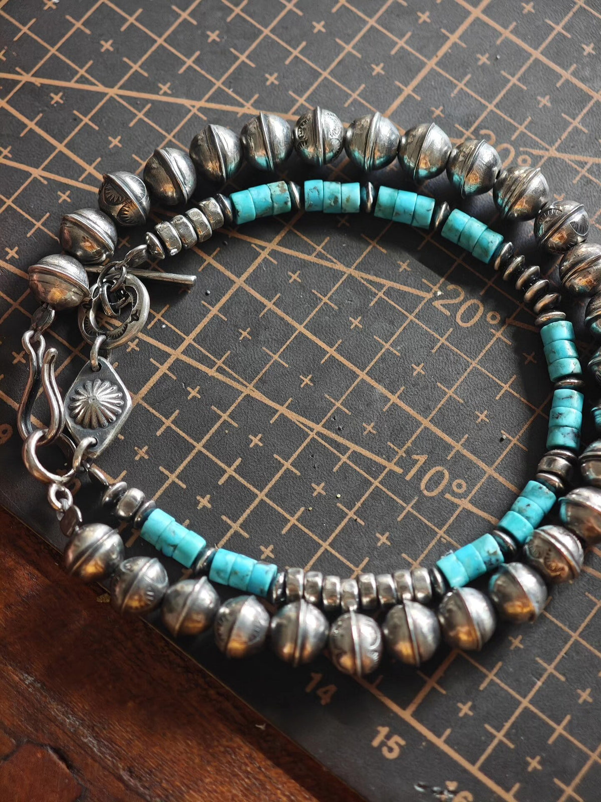 Navajo Style 925 Silver Turquoise Bead Bracelet