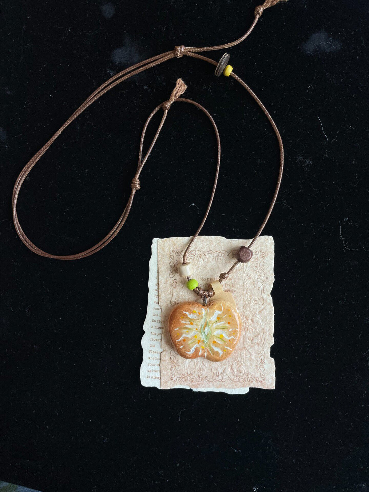 Handcrafted Persimmon Pendant Necklace Adjustable Cord