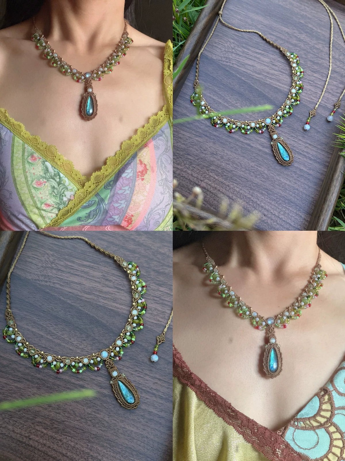 Colar de Macramê de Labradorite Feito à Mão