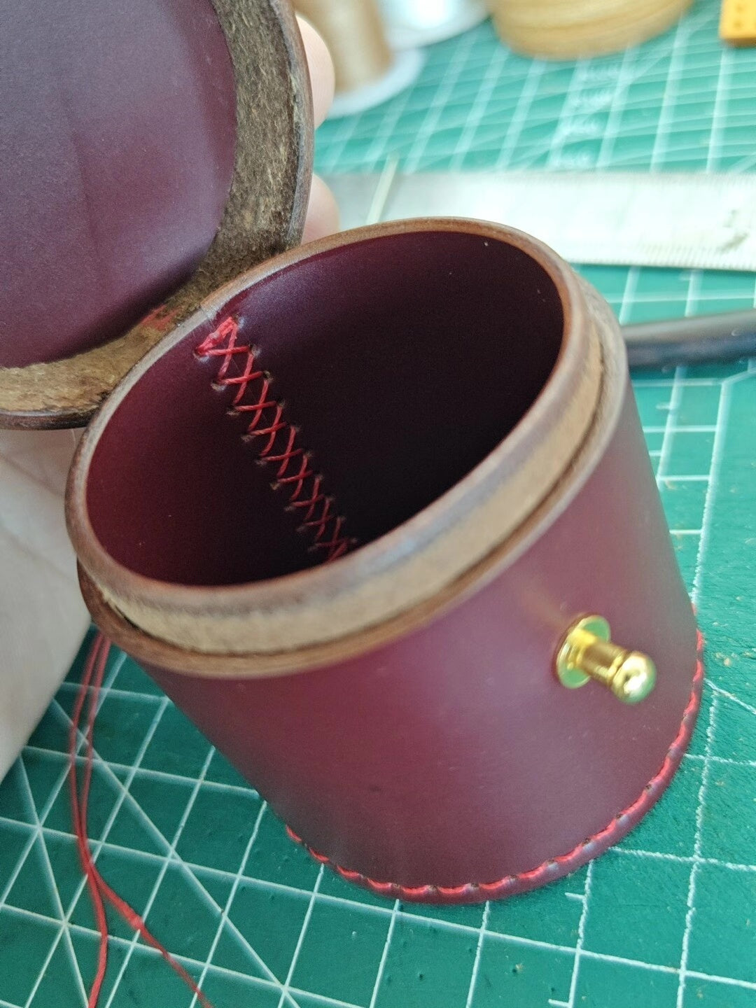 Handcrafted Leather Cylinder Jewelry Storage Box