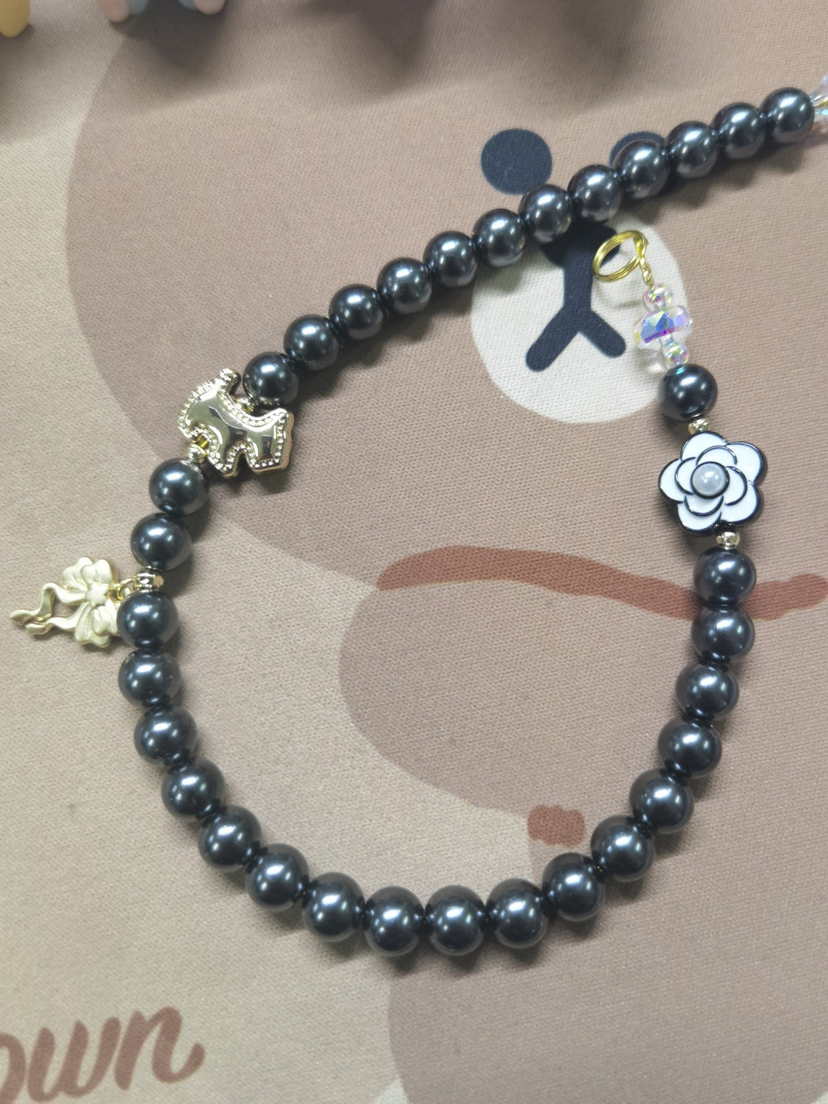 Faux Pearl Camellia Pony Phone Strap Charm