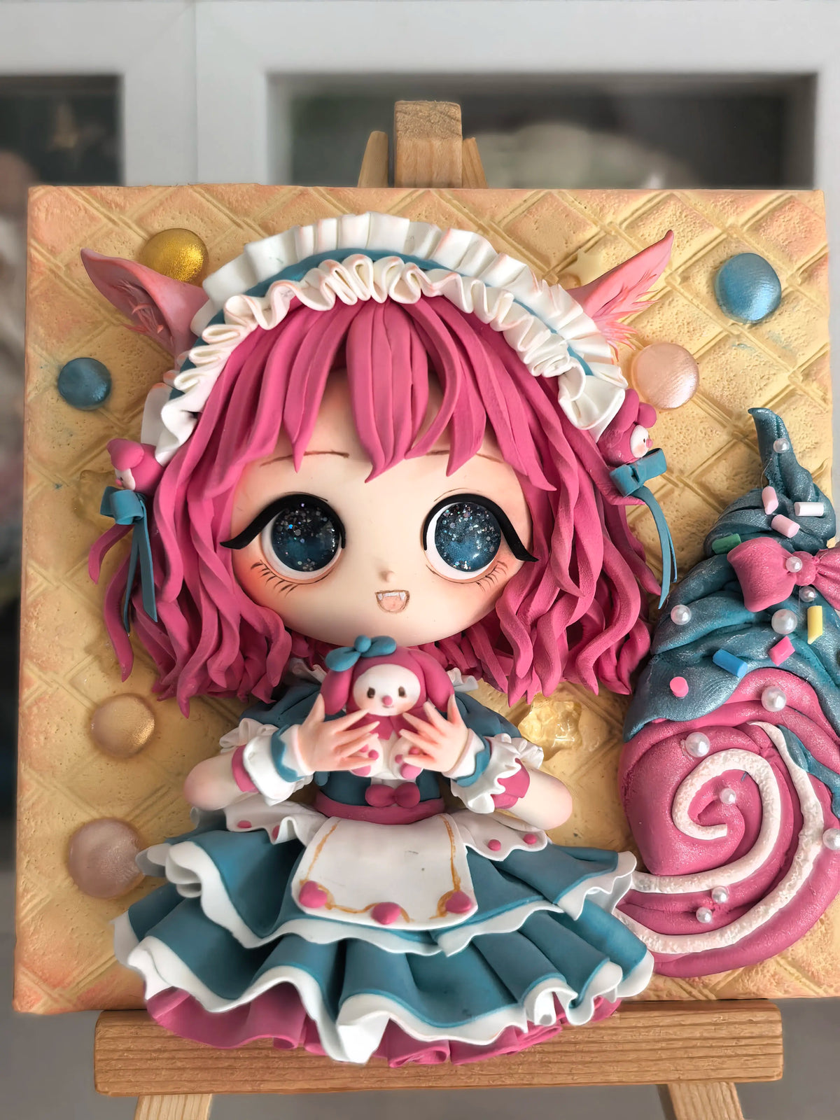 Handmade Clay Relief Anime Girl 10x10cm