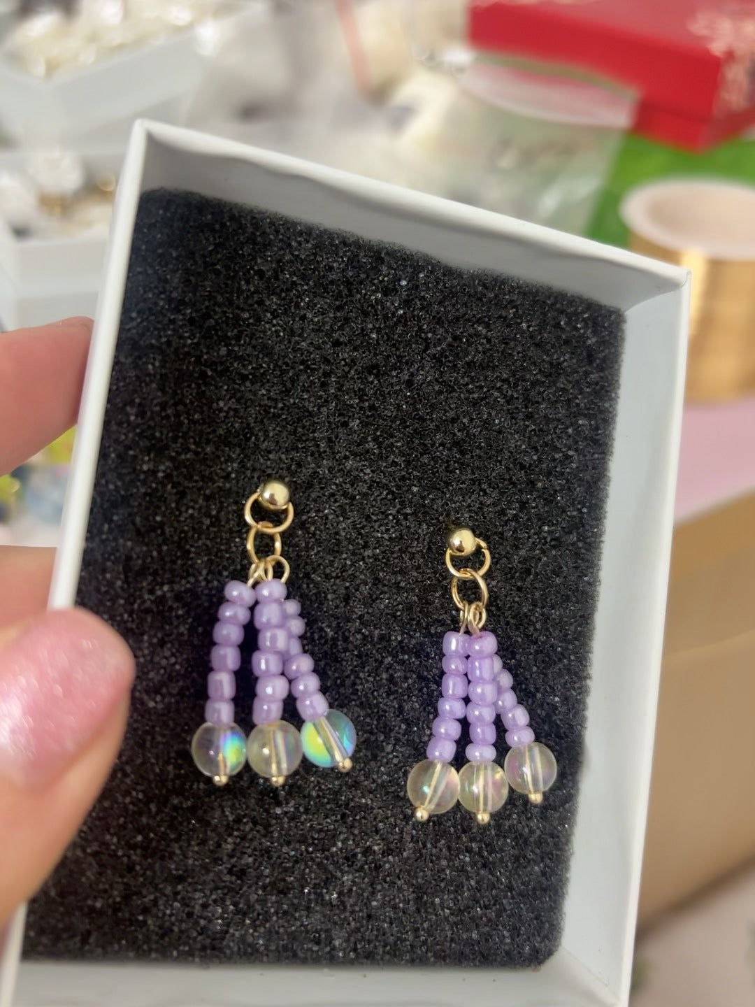 Purple Beaded Tassel Dangle Earrings