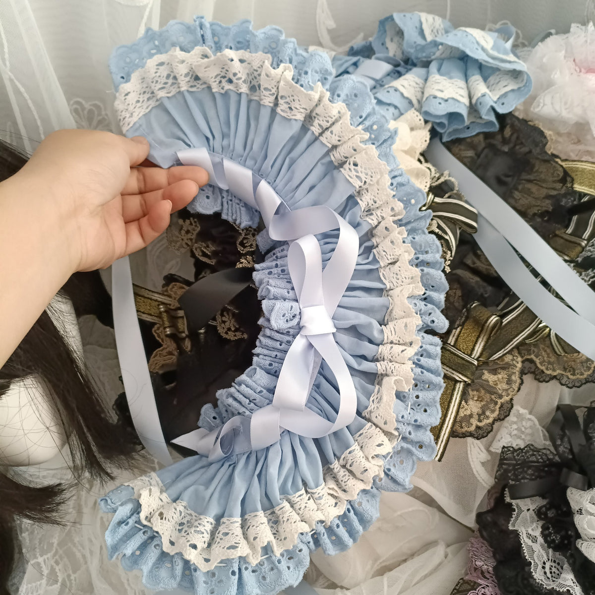 Wire Bonnet Headband with Lace Trim