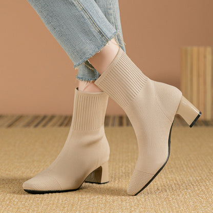 Bottines Chaussettes à Talons Épais