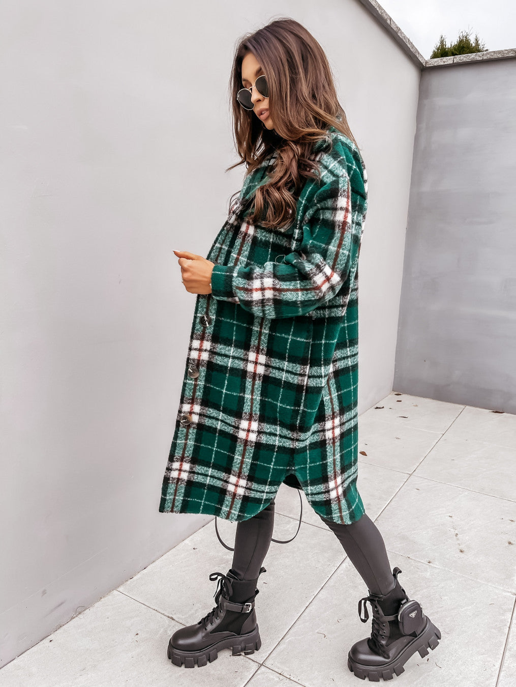 Manteau Plaid Élégant et Confortable