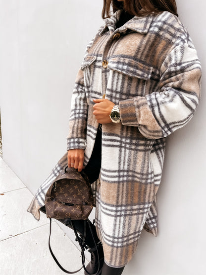 Manteau Plaid Élégant et Confortable
