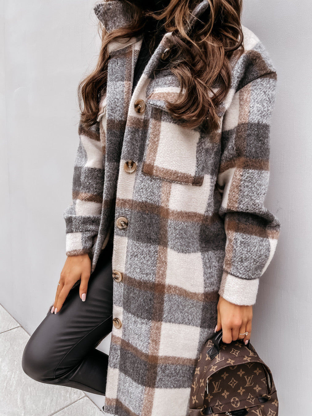 Manteau Plaid Élégant et Confortable
