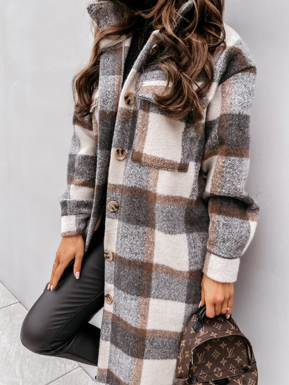 Manteau Plaid Élégant et Confortable