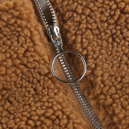 Veste ample en laine d'agneau à capuche et coutures