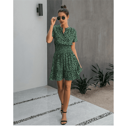 Robe verte estivale bohème à pois