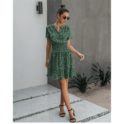 Robe verte estivale bohème à pois