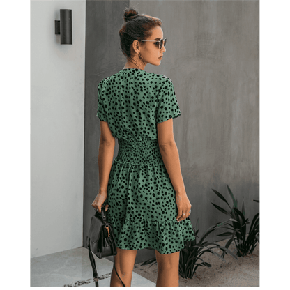 Robe verte estivale bohème à pois