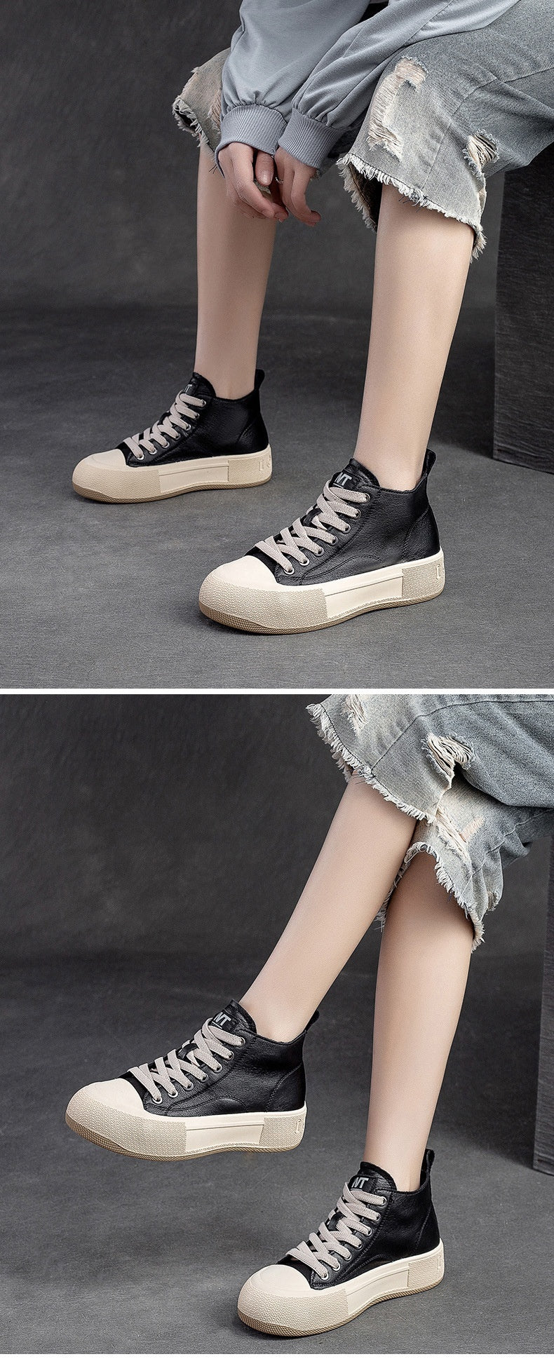 Baskets Vintage en Cuir Véritable