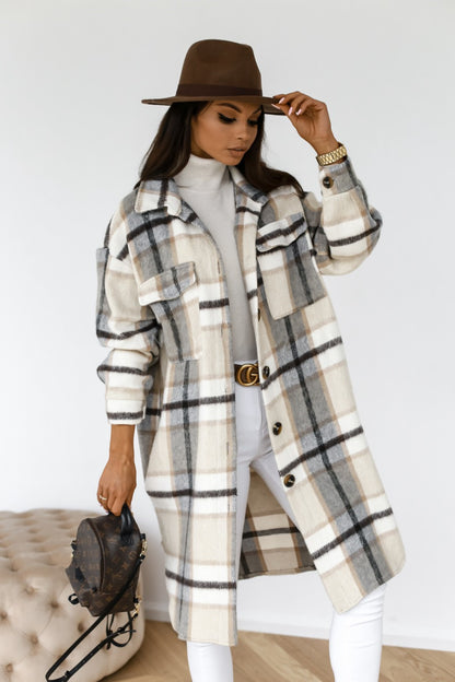 Manteau Plaid Élégant et Confortable