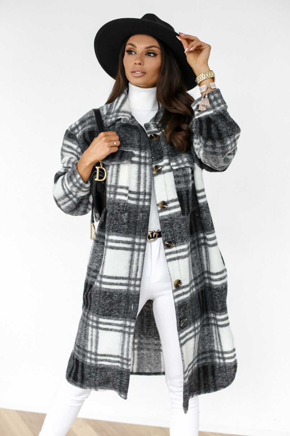 Manteau Plaid Élégant et Confortable