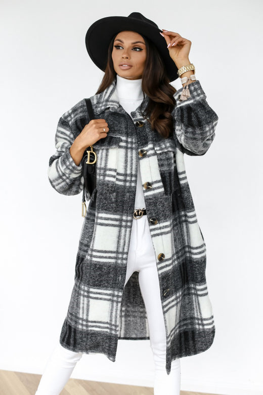 Manteau Plaid Élégant et Confortable