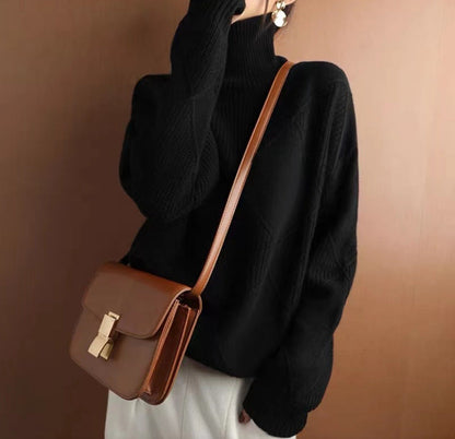 Pull Col Roulé à Motif Losange Texturé