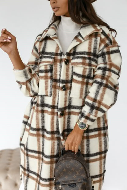 Manteau Plaid Élégant et Confortable