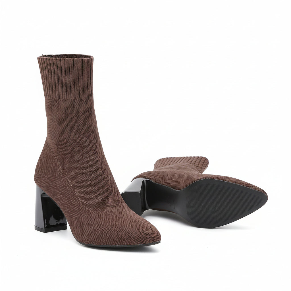 Bottines femme grande taille en maille extensible à talon haut