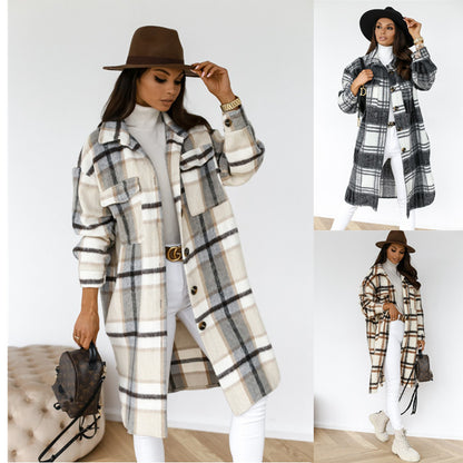 Manteau Plaid Élégant et Confortable