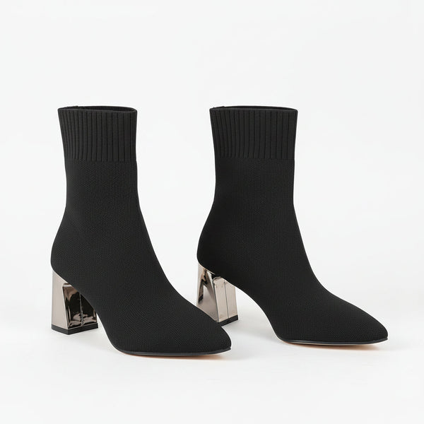 Bottines femme grande taille en maille extensible à talon haut