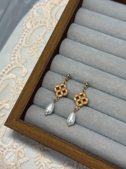 Copper Coin Pearl Drop Earrings with Orange Gemstones - 925 Sterling Silver
