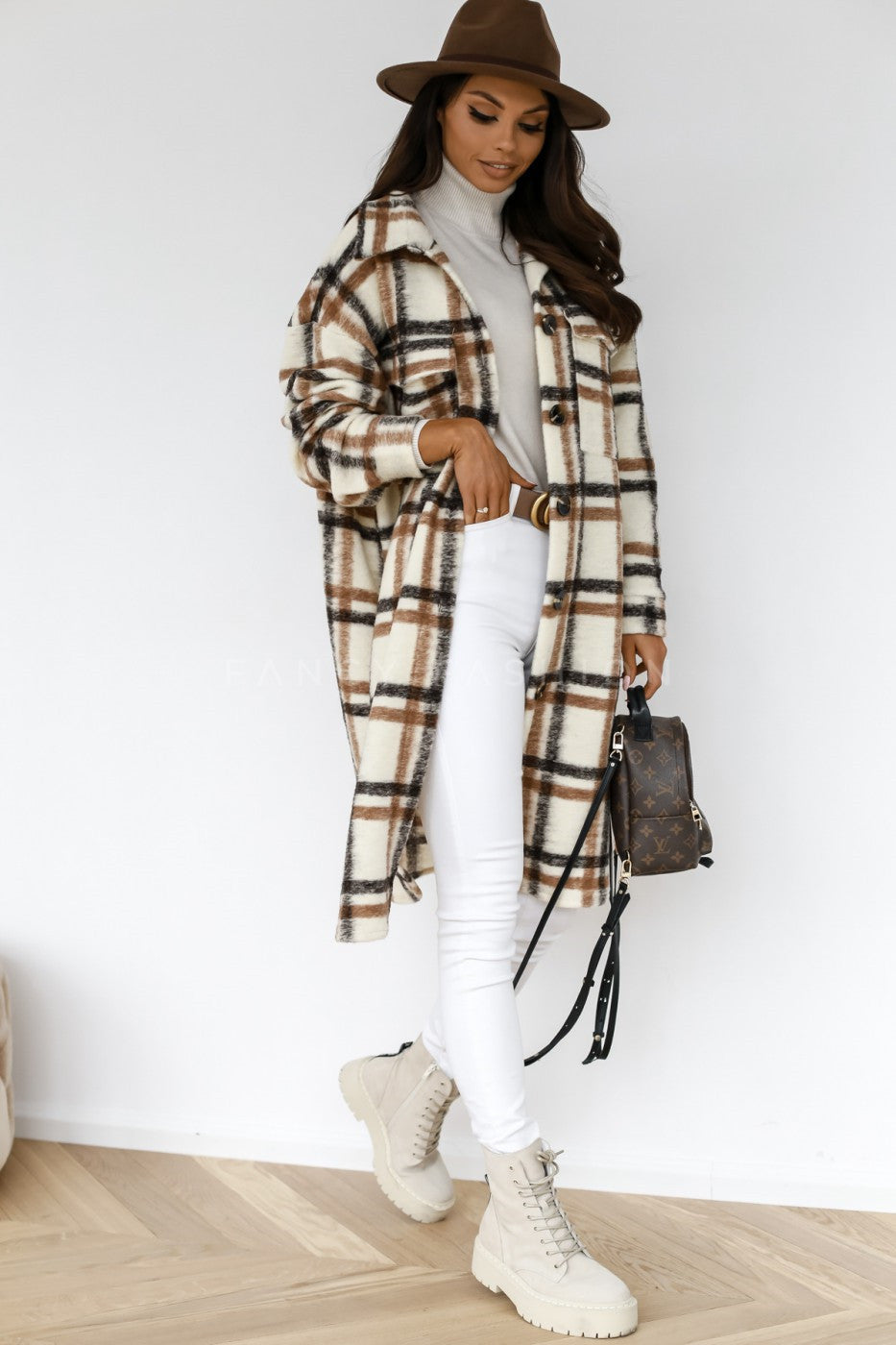 Manteau Plaid Élégant et Confortable