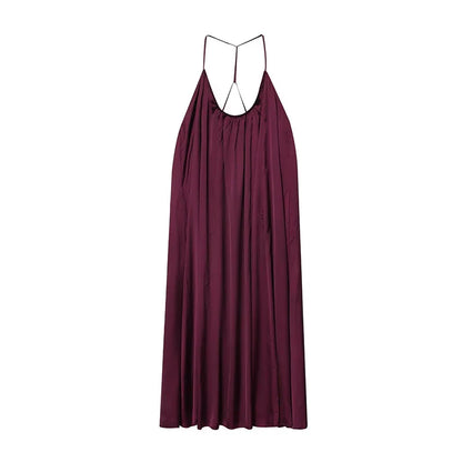 Robe Élégante en Satin Sans Manches à Col Halter Sexy