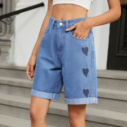 Short en jean élégant à imprimé Coeur