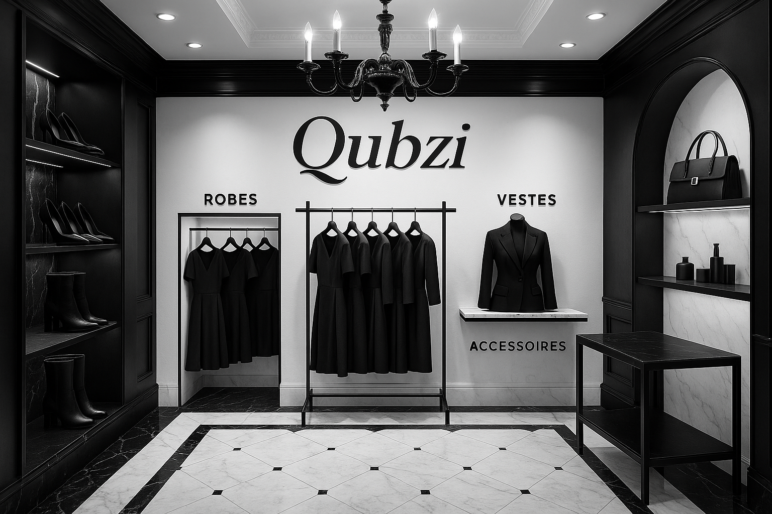 Boutique Qubzi améliorée en noir et blanc