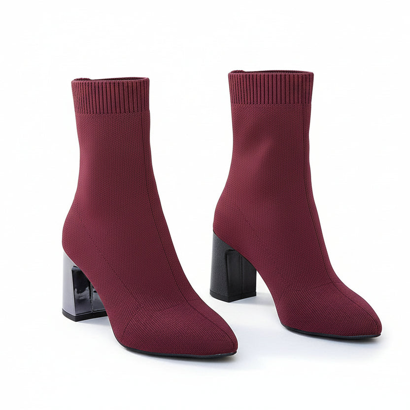 Bottines femme grande taille en maille extensible à talon haut