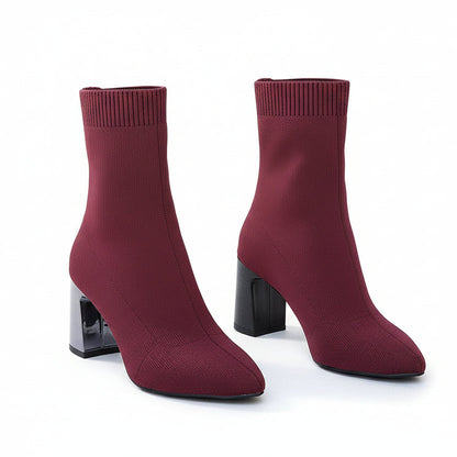 Bottines femme grande taille en maille extensible à talon haut