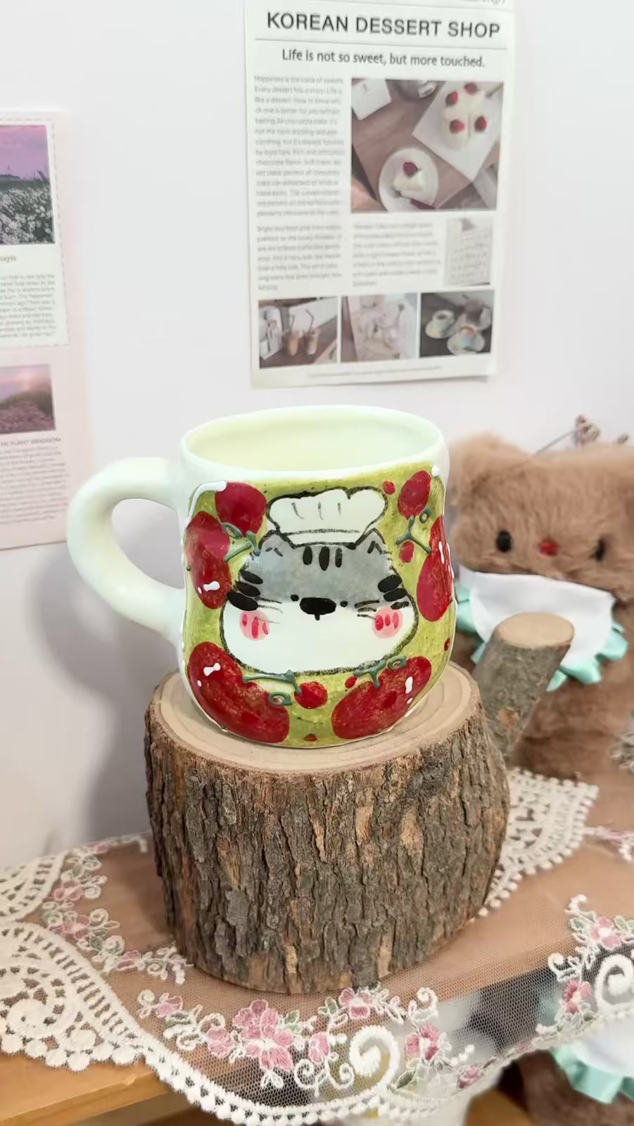 Handmade Ceramic Cat Chef Cherry Mug