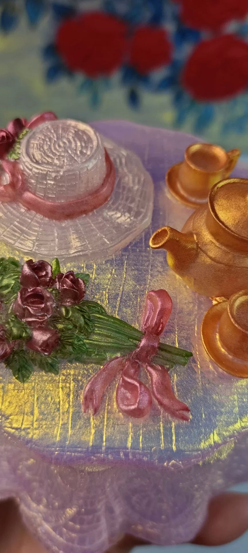 Translucent Lilac Resin Flower Tea Storage Box