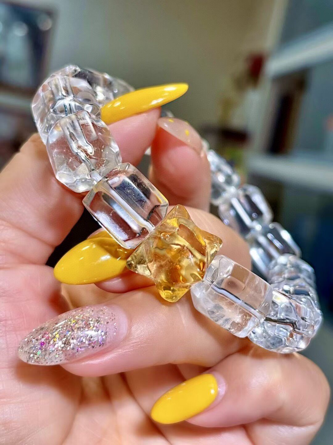 Crystal Bracelet with 12mm Yellow Citrine Top Bead