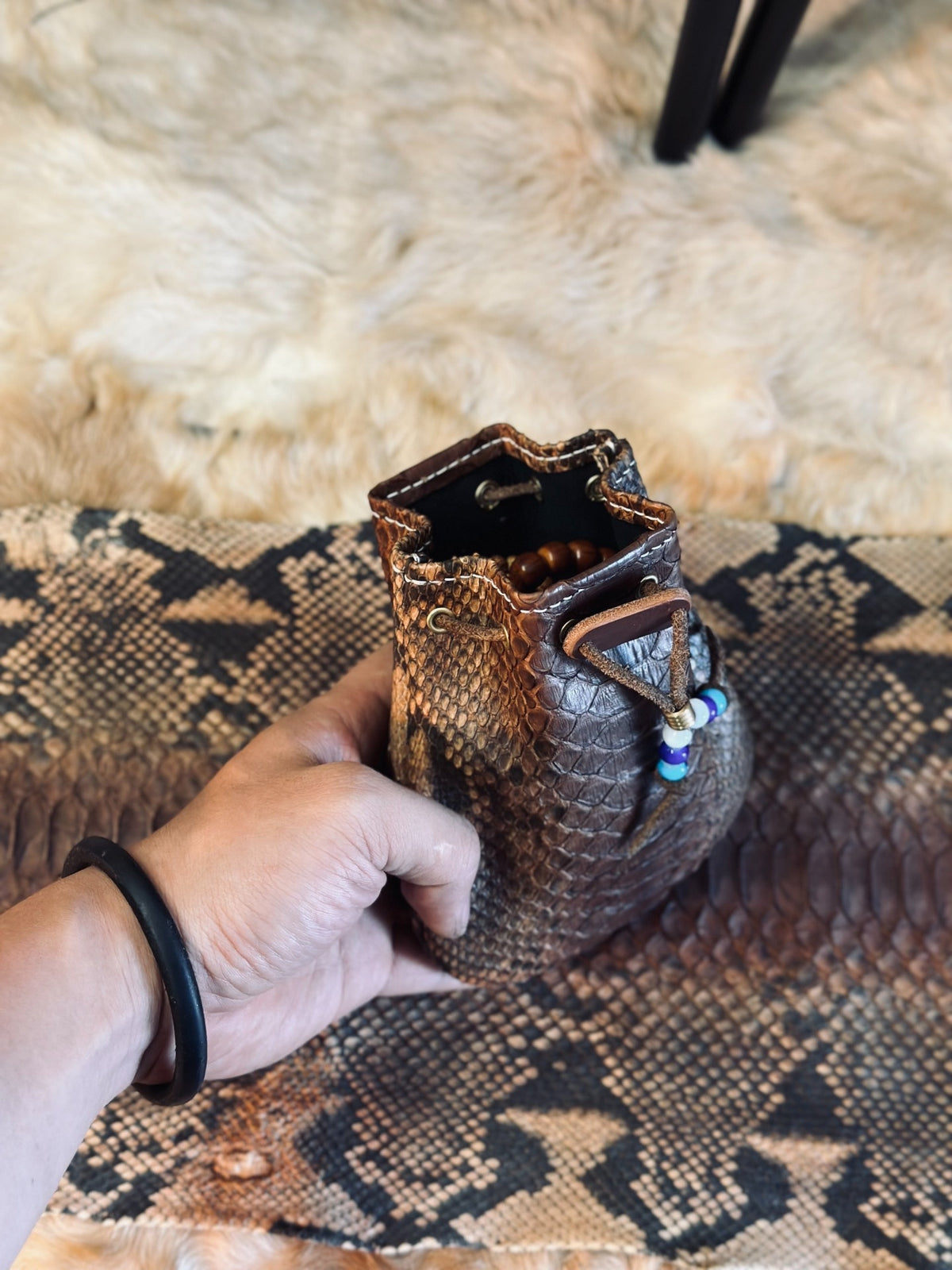 Handcrafted Leather Dragon Scale Pouch